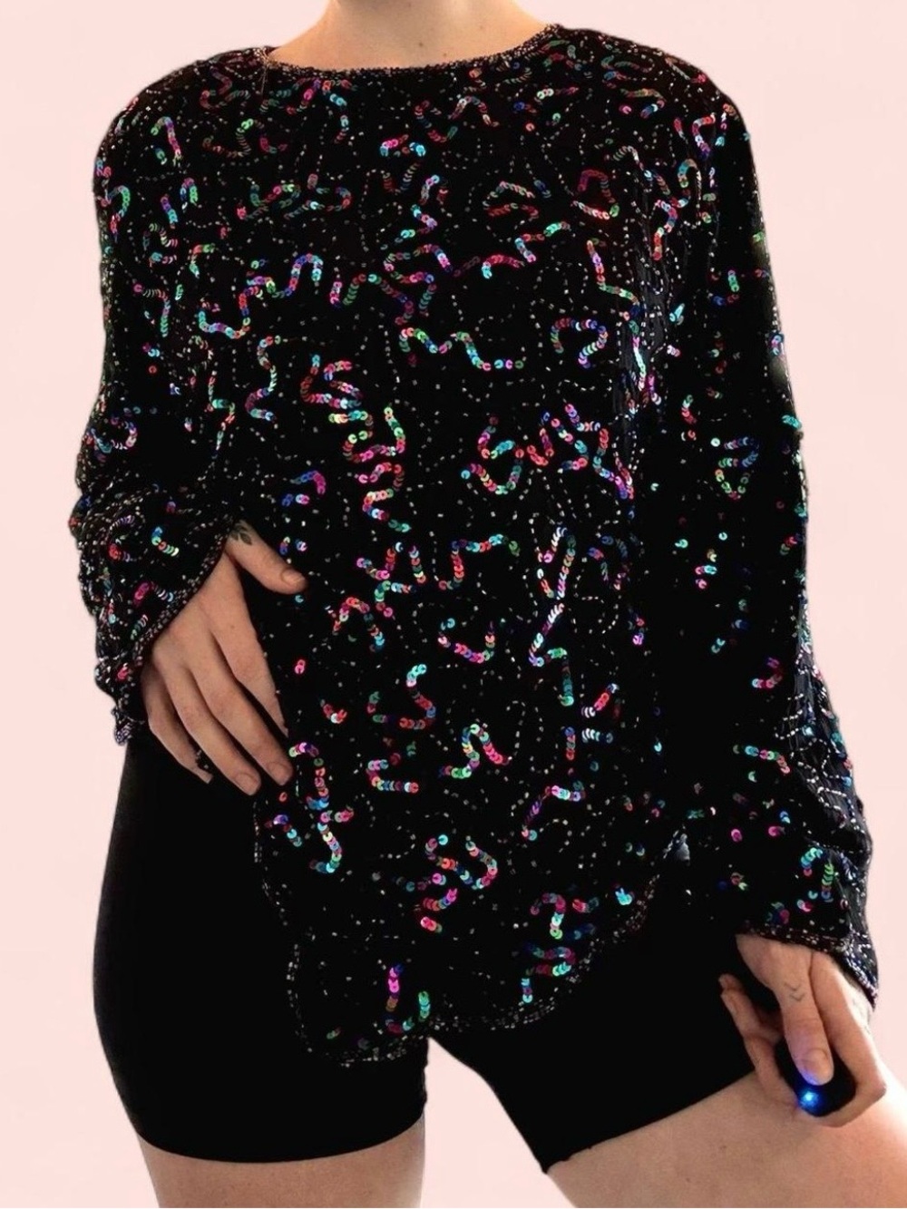 Vintage Praise Hymn Fashions 100% Silk Beaded Sequin Top - Fits like M/L